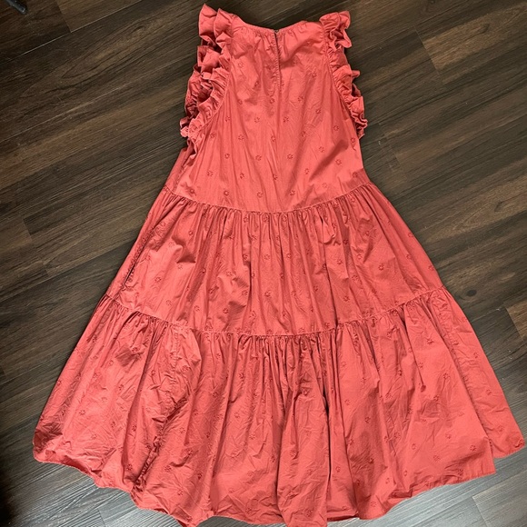 Ulla Johnson Embroidered Clay Orange Dress High Low Flutter Sleeve Pockets - Picture 9 of 9